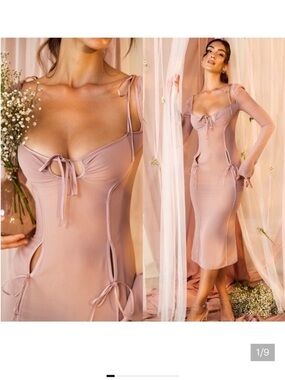 NWT House of CB Ophelia Georgette Blush Cut Out Midi Dress small